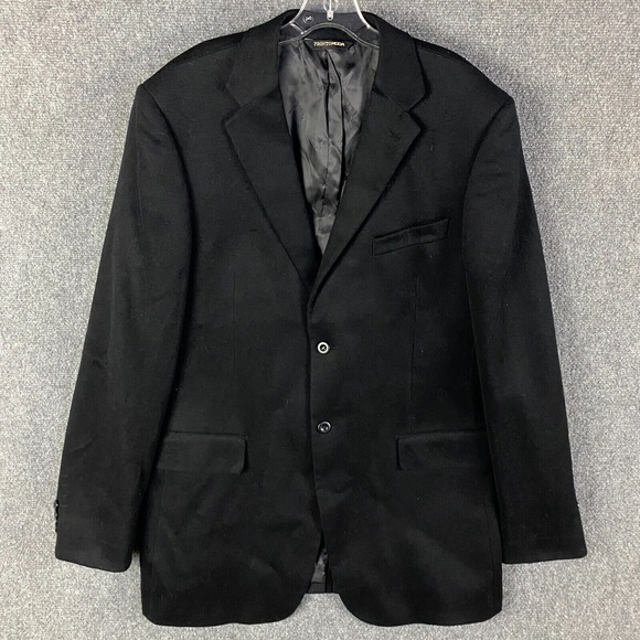Pronto Moda Blazer Men's 44L Lambs Wool Cashmere Black‎ 2 Buttons - Picture 1 of 9